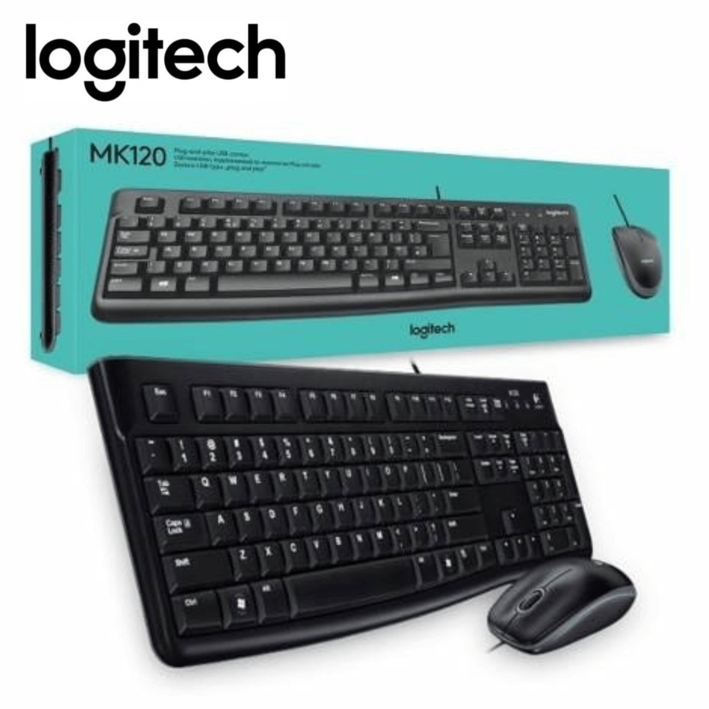 KIT TECLADO Y MOUSE LOGITECH MK120 USB, NEGRO
